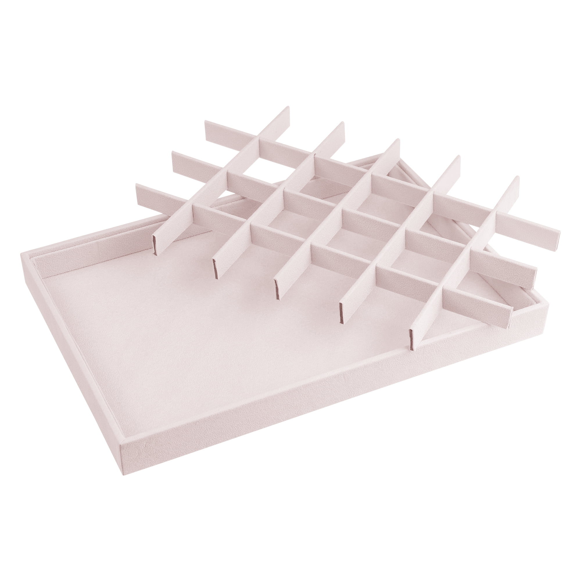Unique Bargains 2pcs Stackable Velvet Jewelry Organizer Trays with Removable Dividers Light Pink-24 Grid Tray