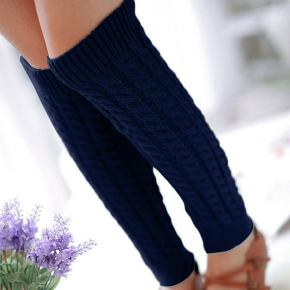 Tiqkatyck Thigh High Stockings Fashion Women Winter Warm Leg Warmers Knitted Crochet Long Socks Compression Socks Blue