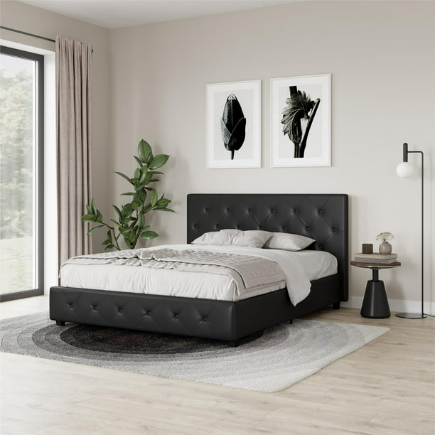 Dhp Dakota Faux Leather Upholstered Platform Bed Queen Black, Leather Queen Beds