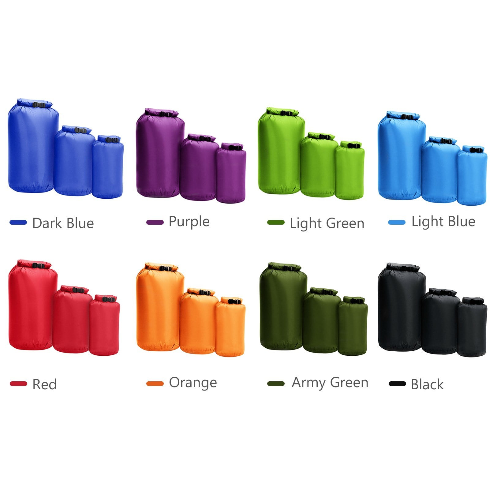 3-Pack Waterproof Dry Bags Roll Top for Kayaking and Fishing