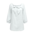 thumbnail image 6 of Linen Tops for Women Bow Tie Front Neck 3/4 Puff Sleeve Casual Blouse Loose Fit Soft Summer Daily Tops by Yigetop White M, 6 of 6