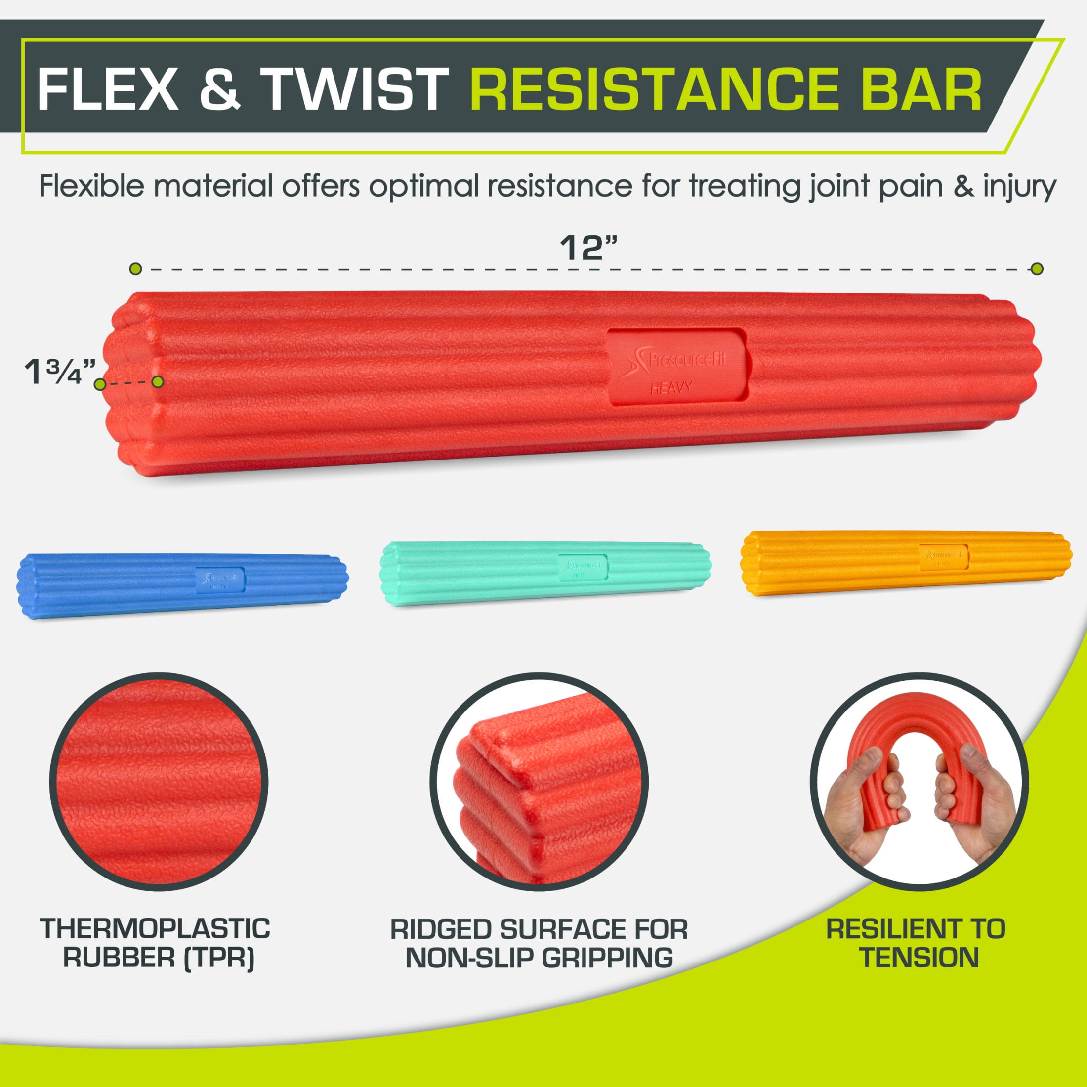 ProsourceFit Flex and Twist Bars Sets and Singles for Occupational Therapy of Joint Injury