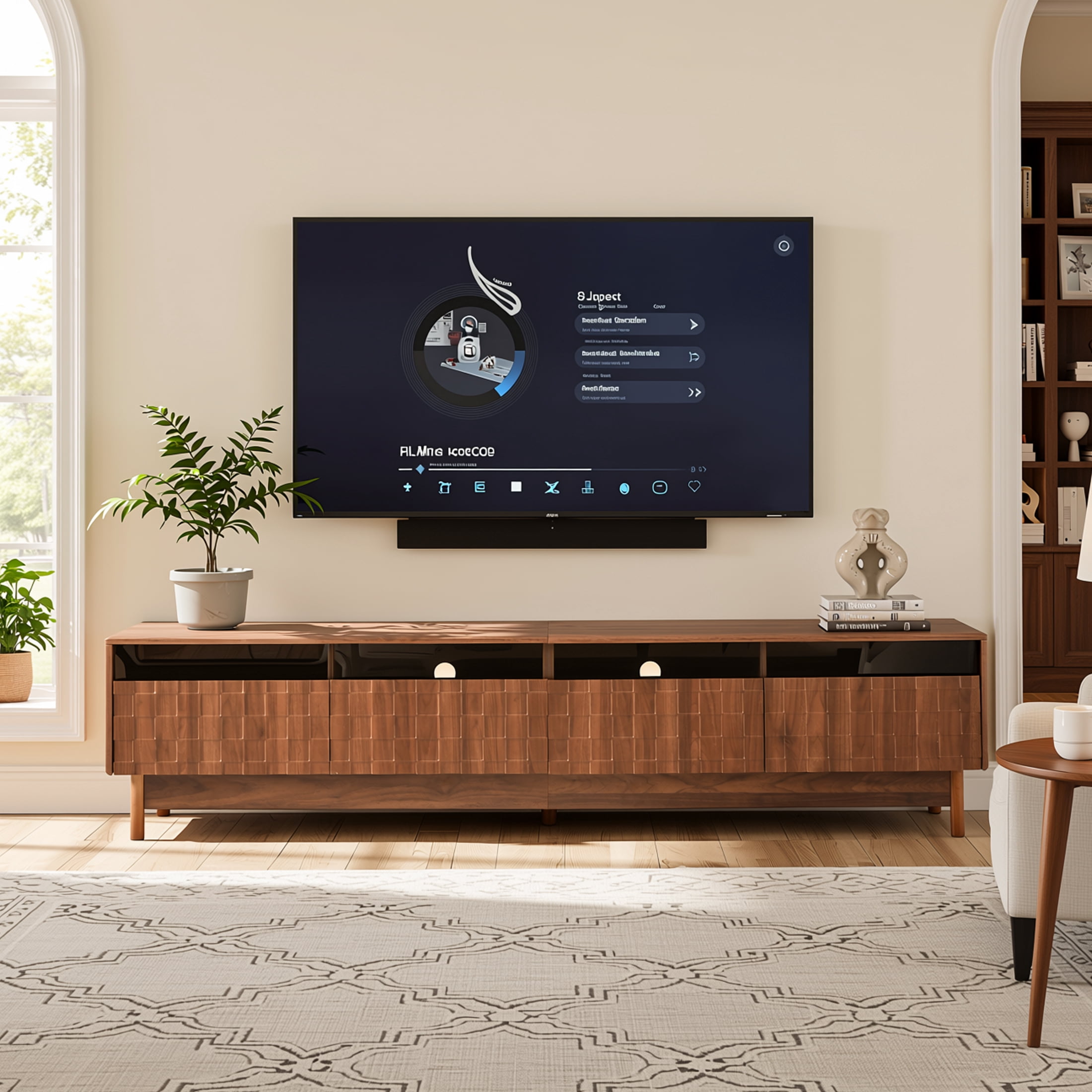Homy Casa 78.7" Fluted TV Stand for TVs up to 85", Media Console with 4 Glass-Front Drawers, Walnut
