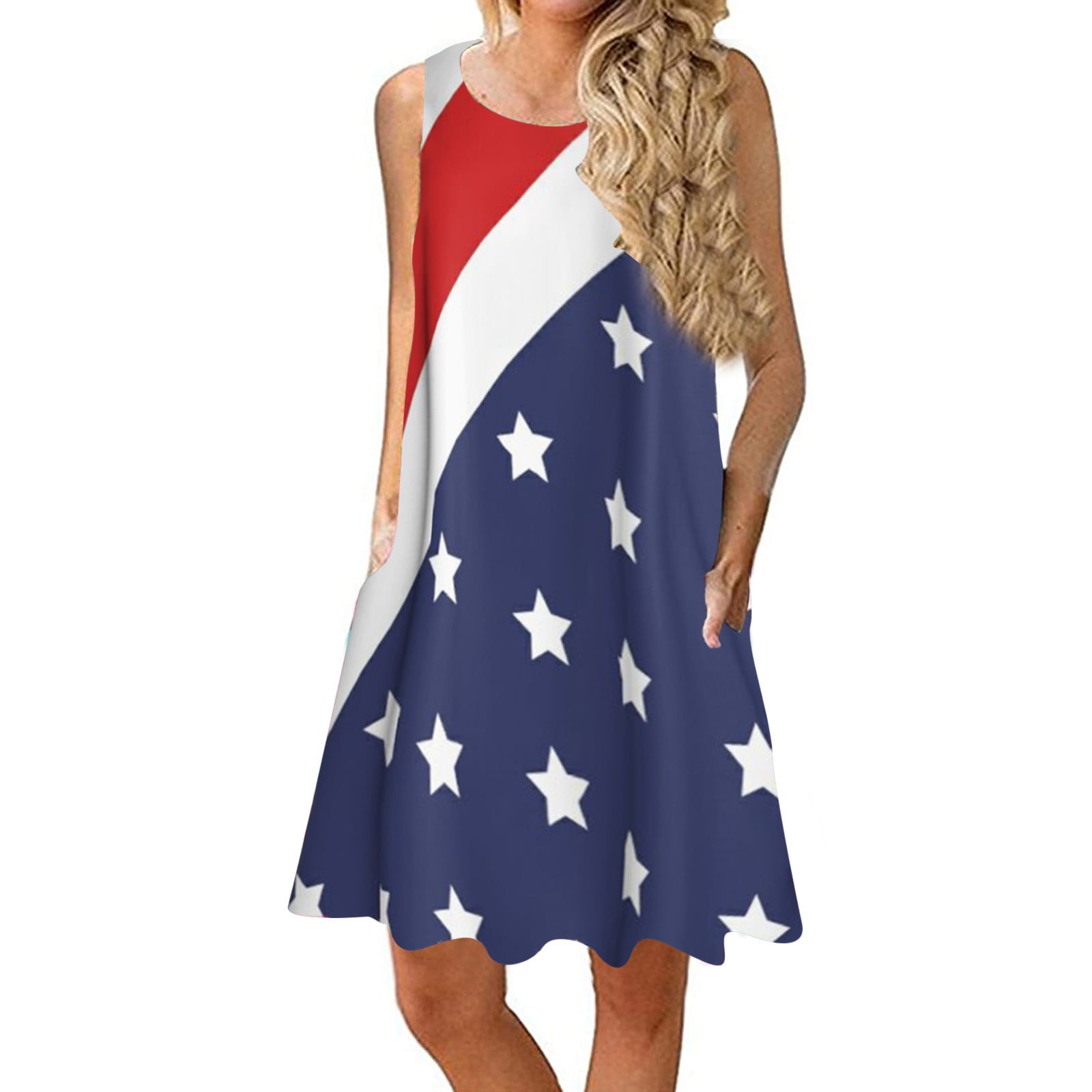 Women's 4th of July Sleeveless Dresses American Flag Print Sundress Casual Beach Tank Dress Summer Dresses for Women 2022 