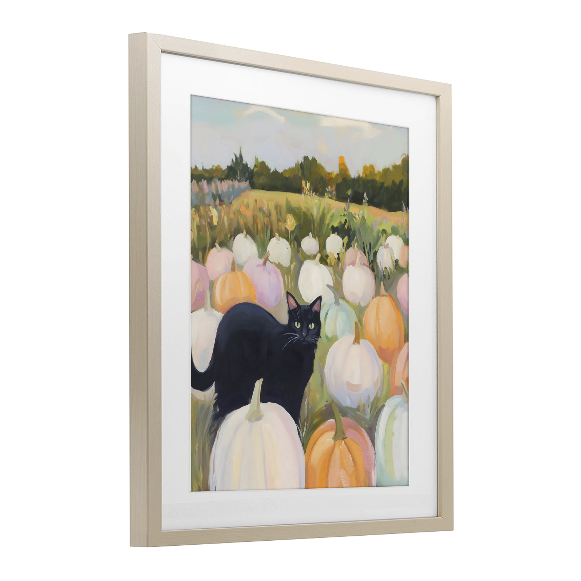 Stupell Industries Kitten & Pumpkins in Field Birch Framed Print Under Glass, design by The Prints Vibe