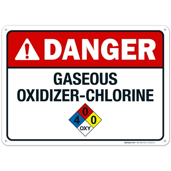 Danger Gaseous Oxidizer Chlorine Sign, Pool Sign,