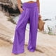 thumbnail image 2 of Pantalones largos de pierna ancha SCZ de lino de algodón cintura alta sueltos casuales con bolsillos púrpura 3xl, 2 of 7
