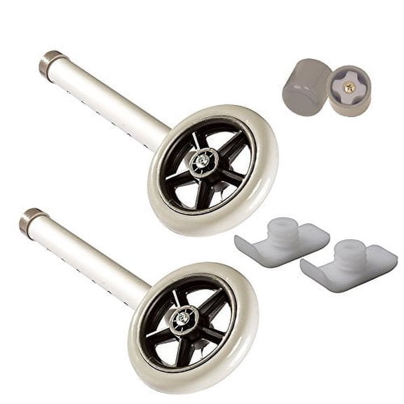 HEALTHLINE 5 Inch Wheels for Walker With 8 Holes and 2 Sets Of Walker Glides, Universal Healthline, Lumex, Drive Medical 5 Inch Walker Wheels Replacement Parts With Walker Ski Glides - Set of 2