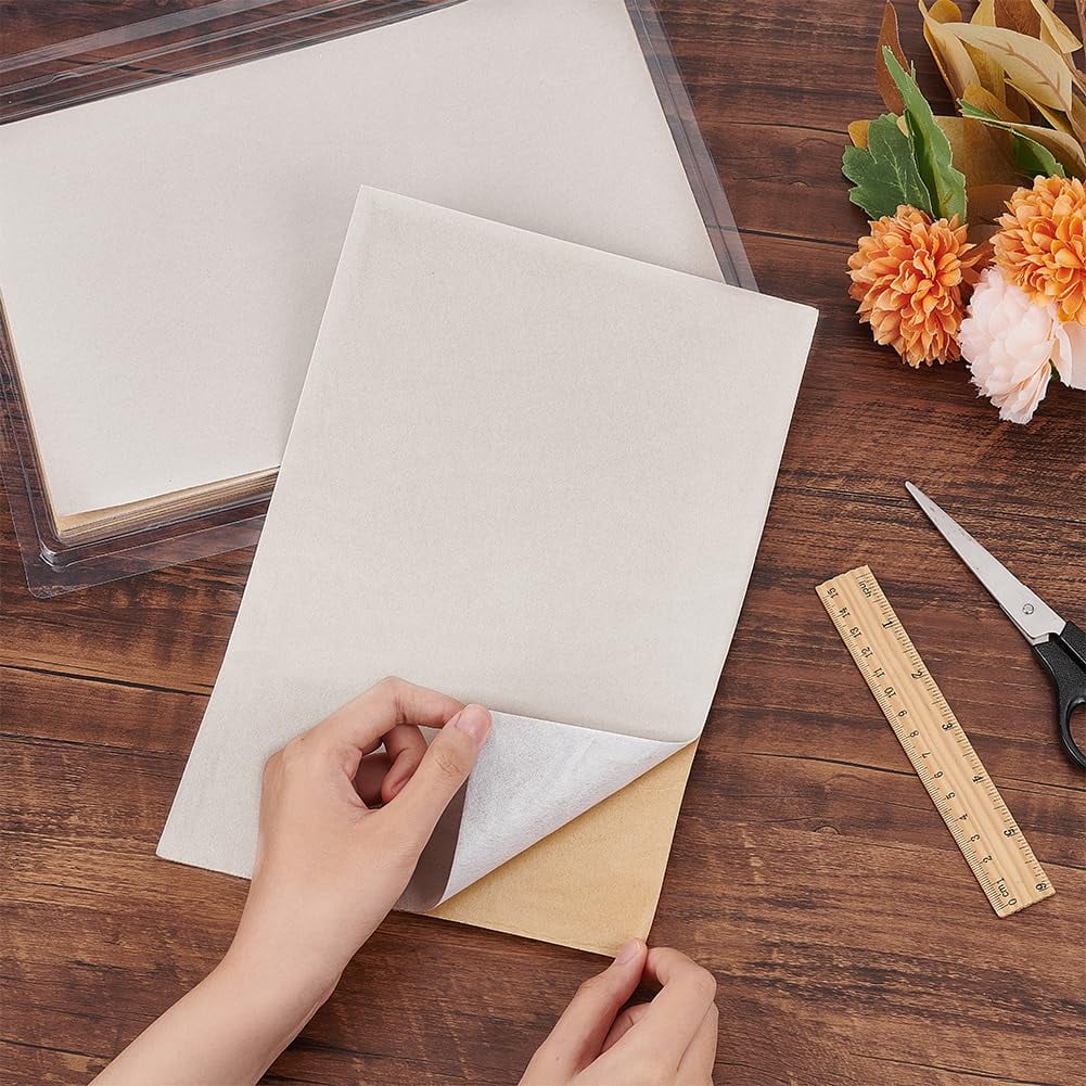 20PCS Velvet (Light Grey) Fabric Sticky Back Adhesive Back Sheets A4 Sheet (8.3" x 11.8") Self-Adhesive Durable Multi-Purpose Fabric Ideal for Art and Craft Making Grey