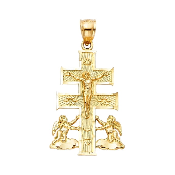 14K Yellow Gold Religious Cross of Caravaca Pendant | 14KY Gold Charm Pendant for Necklace Chain | Jewelry Gift for Men Women | 27 x 19 MM | 2.1 grams