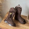 thumbnail image 4 of Lovzfmll Boots for Girls, Vintage Tassel Slouch Winter Thick Sole Long Tube Beaded Boots, Fleece Lined Warm Mid Calf Boots for Kids 9-9.5 Years, Coffee, 4 of 8