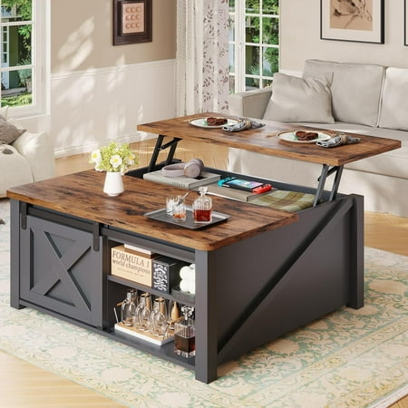 SEDETA 31.5" Lift Top Coffee Table with Storage, Square Coffee Tables for Living Room, Farmhouse Coffee Table with Large Hidden Storage Compartment and Adjustable Shelves, Black