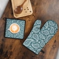 thumbnail image 5 of Teal Paisley Pattern Kitchen Oven Mitt and Pot Holder Sets 2 Pcs for Baking, Cooking and Grilling, Heat Resistant Up To 392 °F, 5 of 7