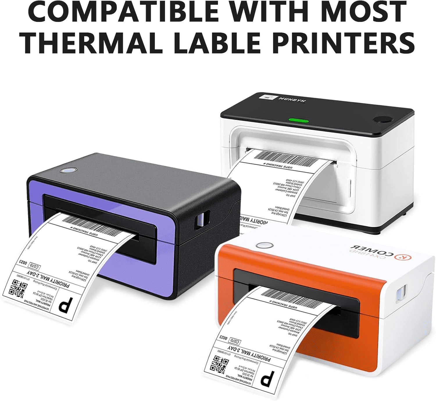 4 x 6 Direct Thermal Labels（6000 Labels）FanFold Perforated Labels ,Premium Adhesive Shipping Labels for Most Direct Thermal Printers
