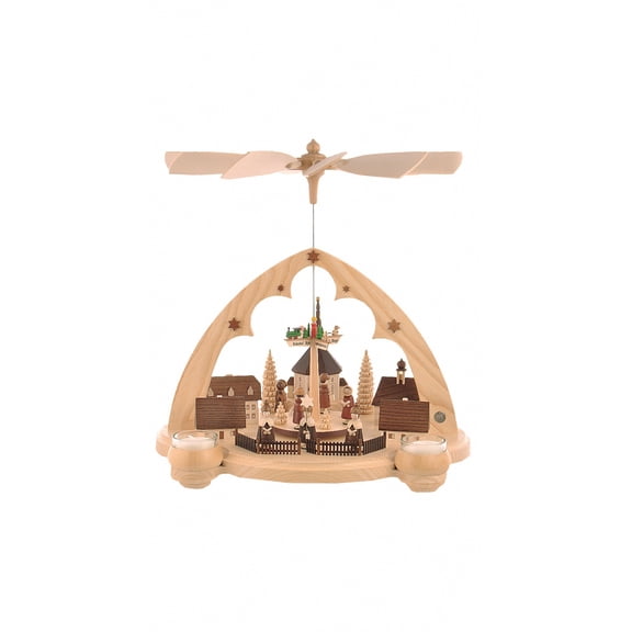 German christmas pyramid arch Village of Seiffen, 1-tier, height 36 cm / 14 inch, natural, original Erzgebirge by Müller Seiffen