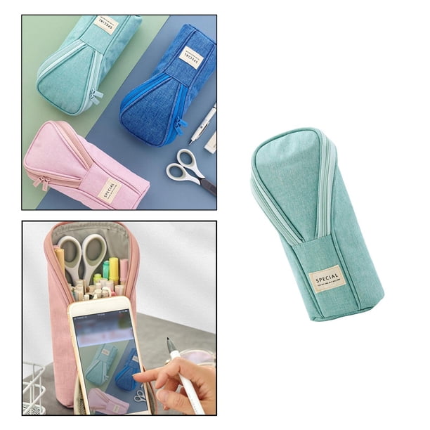 Estuche para bolígrafo portátil Estuche para papelería Suministros de almacenamiento de papelería de gran capacidad con cremallera Estuche para lápice Verde