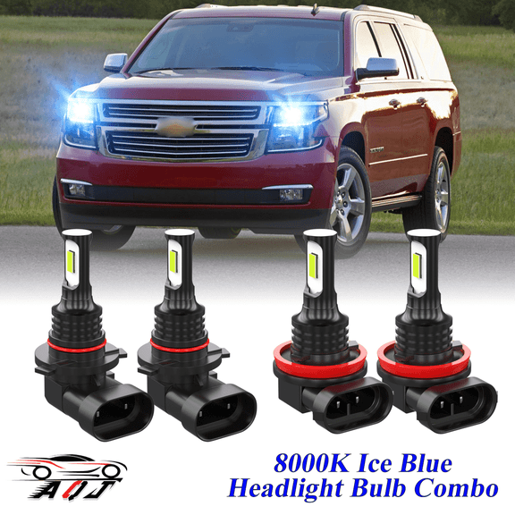 8000K Ice Blue LED Headlight Bulbs Combo Kit For Chevy Suburban 1500 2500 2007-2014