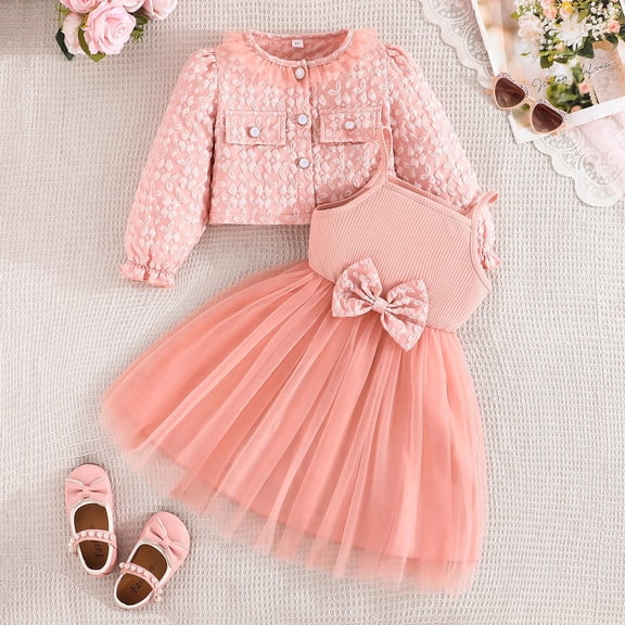 JIAYUE Outfits Sets For Girls Solid Color Long Sleeve Crew Neck Pull-On Elegant Shirt Jacket Coat and Skirt For Kids Seasonal Comfortable Clothing