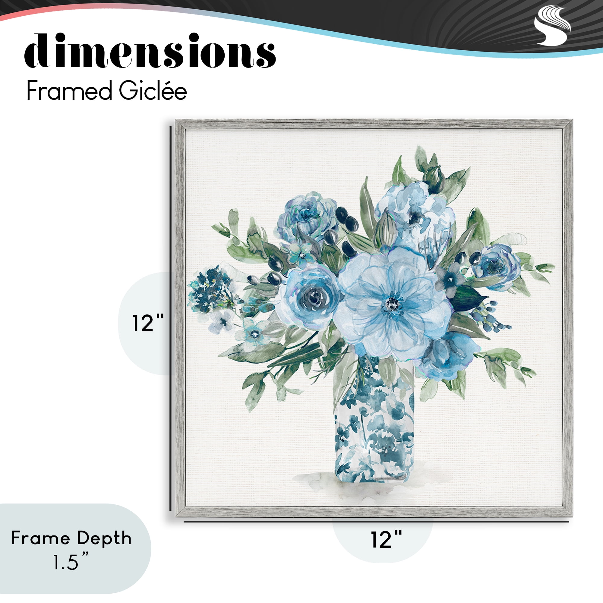 Stupell Industries Pastel Blue Bouquet Foliage Gray Framed Giclee Art, design by Carol Robinson