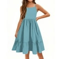 thumbnail image 4 of XADYUY Girls Spaghetti Strap Dresses Casual A-Line Spaghetti Strap Cami Dresses Cute Loose Solid Color Swing Sundresses for Girls,3-4 Years Light Blue, 4 of 4