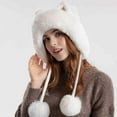 thumbnail image 2 of Tuque d'Hiver pour Femmes, Péruvienne, Cache-Oreilles, Cache-Oreilles, Sherpa, Ski, Neige, Tricotée, Doublée en Molleton, 3 Pompons, 2 of 5