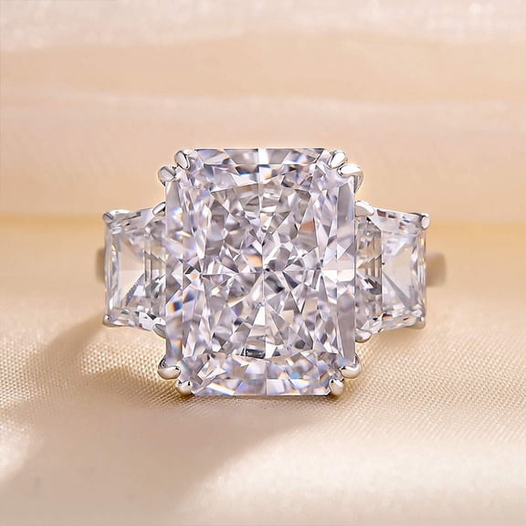 Veda Jewel 1.8 Ct Radiant Cut Lab-Created Simulated Diamond Engagement Ring - 14K White Gold Plated Three Stone Design with Prong Setting - Perfect Wedding, Proposal, and Gift Ring for Women