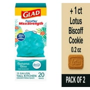 Glad ForceFlex MaxStrength Drawstring Bahama Bliss Scented Tall Kitchen Trash Bags 13 Gallon 20 ct - Pack of 2 & Lotus Biscoff Cookie - 0.2 Oz - 1 ct