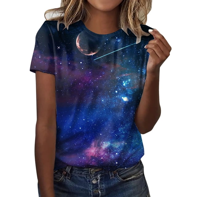 T-shirts Surdimensionnés Femmes Quotidien Été Imprimé Col Rond Débardeurs Manches Courtes Chemises d'Entraînement T-Shirts Décontractés T-Shirts Femmes Bleu Foncé TTG