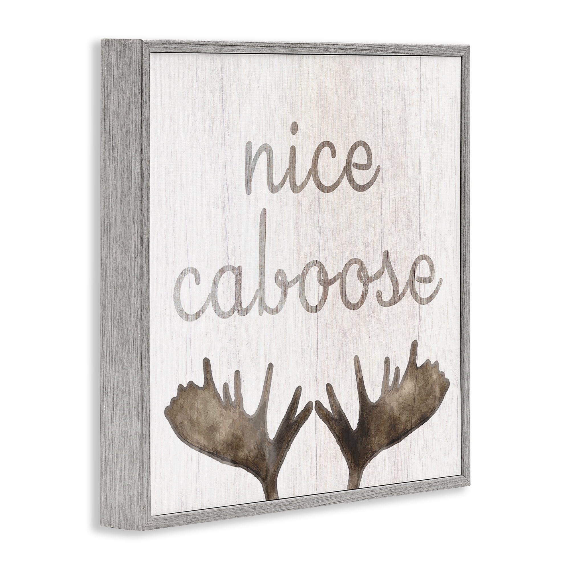 Nice Caboose Bathroom Moose Antlers Gray Framed Giclee Art, 24 x 24