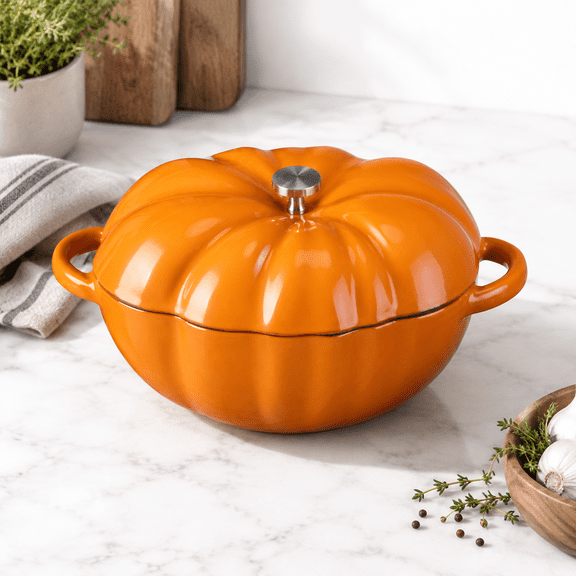 1.4 Qt Orange Pumpkin Cast Iron Dutch Oven Pre-seasoned Heat Resistant Roaster