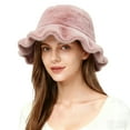thumbnail image 2 of Outfmvch Scarf Hats for Women Women's Faux Fur Bucket Hats Fluffy Winter Warm Ladie's Unique Wide Brim Fisherman Cap Winter Beanie Hat for Women Pink One Size, 2 of 4