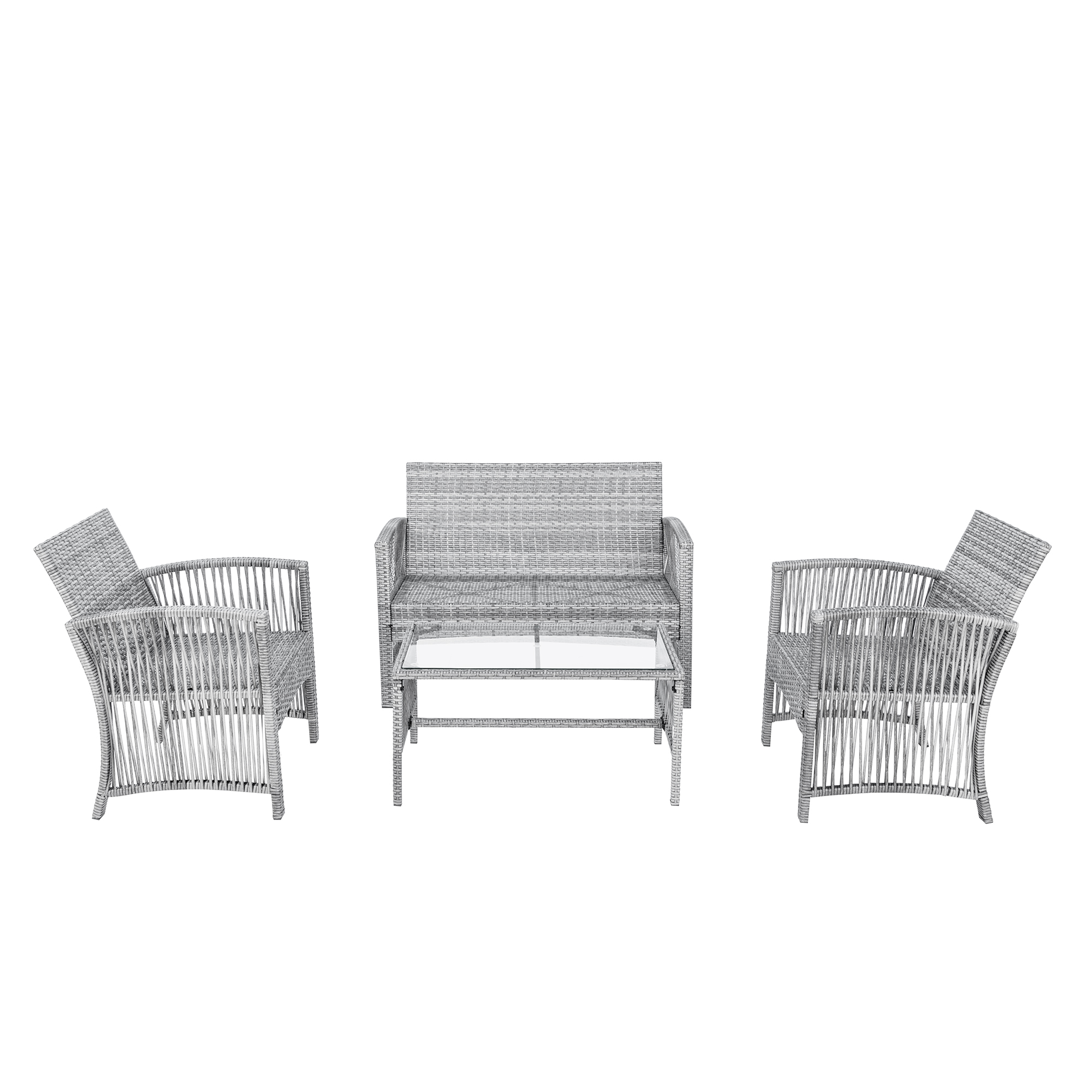 Rattan Patio Furniture Sets Clearance, 4 Piece Outdoor Conversation Sets, Wicker Bar Set with 2 Arm Chairs,1 Loveseat & Coffee Table, Patio Dining Sets for Backyard Porch Poolside Garden, Gray, W7782 - image 5 of 11