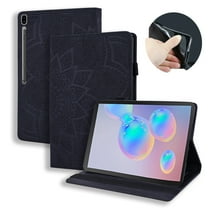 Dteck Retro Flower Pattern Leather Case for Samsung Tab S6 10.5" SM-T860 T865,Folio Flip Kickstand Card Holder Strap Shockproof Cover 10.5 inches,Black