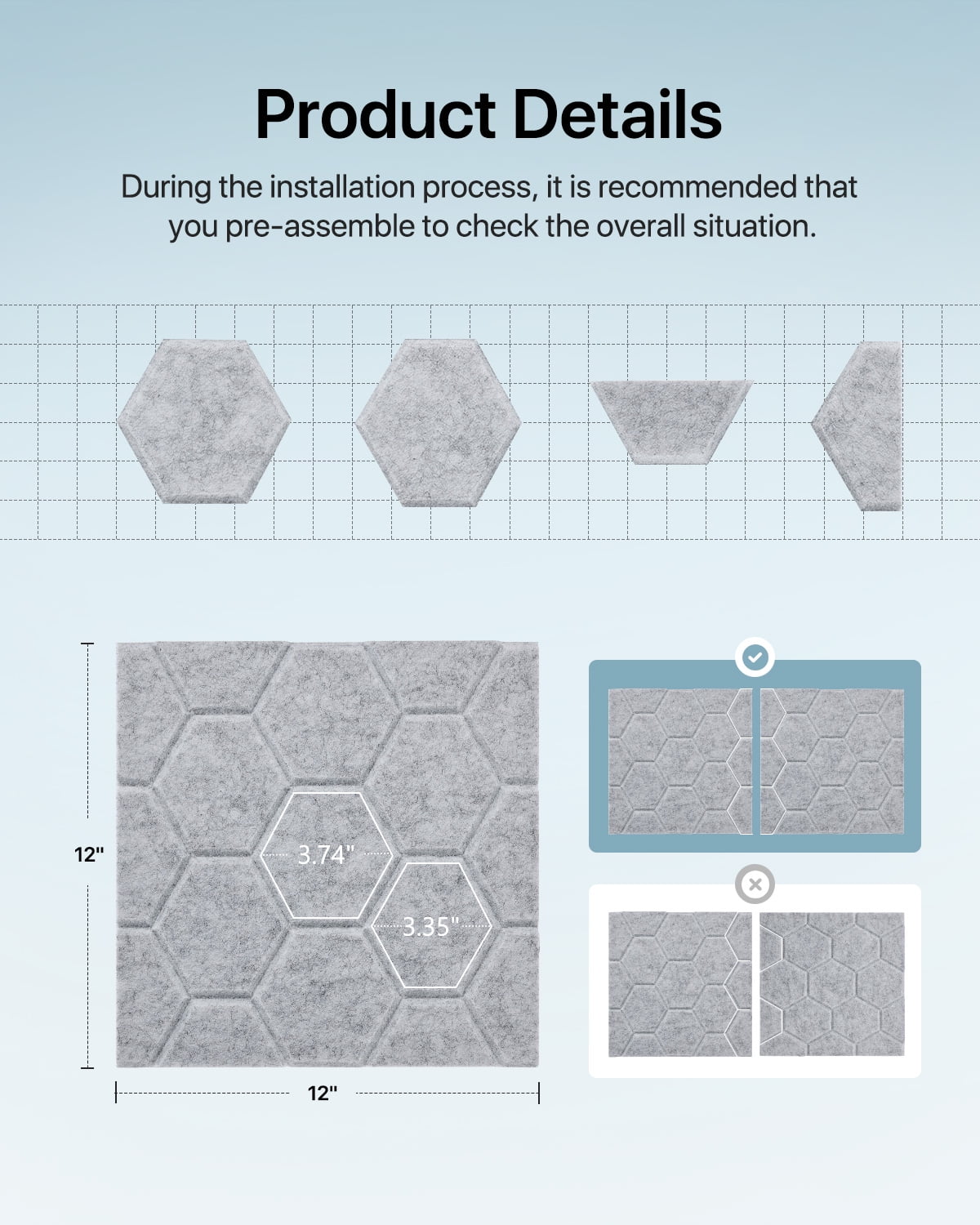 Soundsbay Sound Proofing Panels Self-Adhesive, 12 Pack Honeycomb Acoustic Wall Panels for Door, Ceiling, 12" X 12" X 0.4"