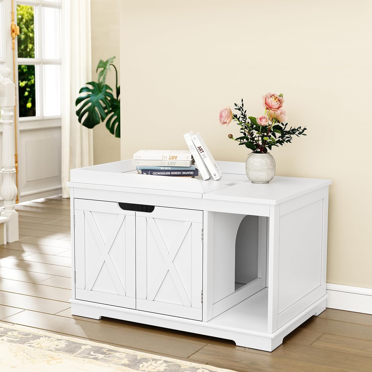 Litter Box Enclosure Furniture, Litter Box Cabinet with Flip Top, 31.5" Indoor House Washroom for Kitty, Medium and Large , White