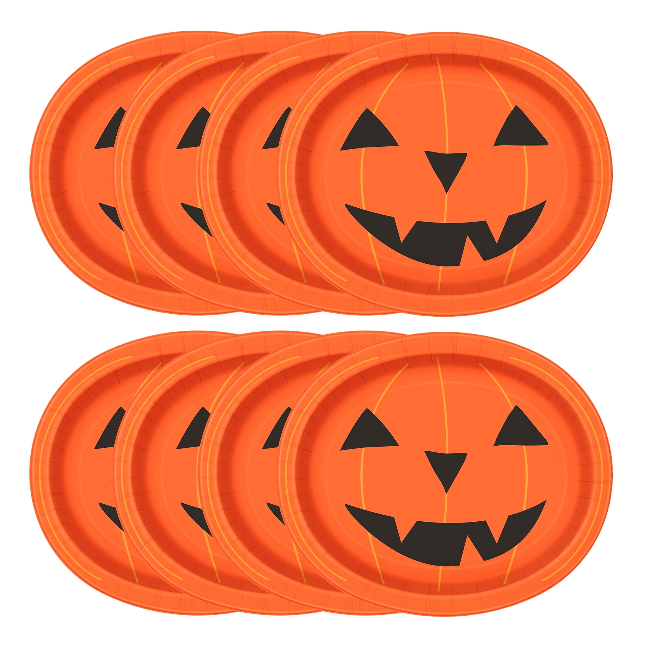 Jack-o'-Lantern Oval Disposable Paper Plates, Multicolor, 12" x 10", 8 Count, Halloween by Way To Celebrate