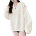 thumbnail image 2 of JUSLIO Womens Sweatshirts Solid Pullover Oversized Long Sleeved V Neck Sweatshirts Tops, 2 of 9