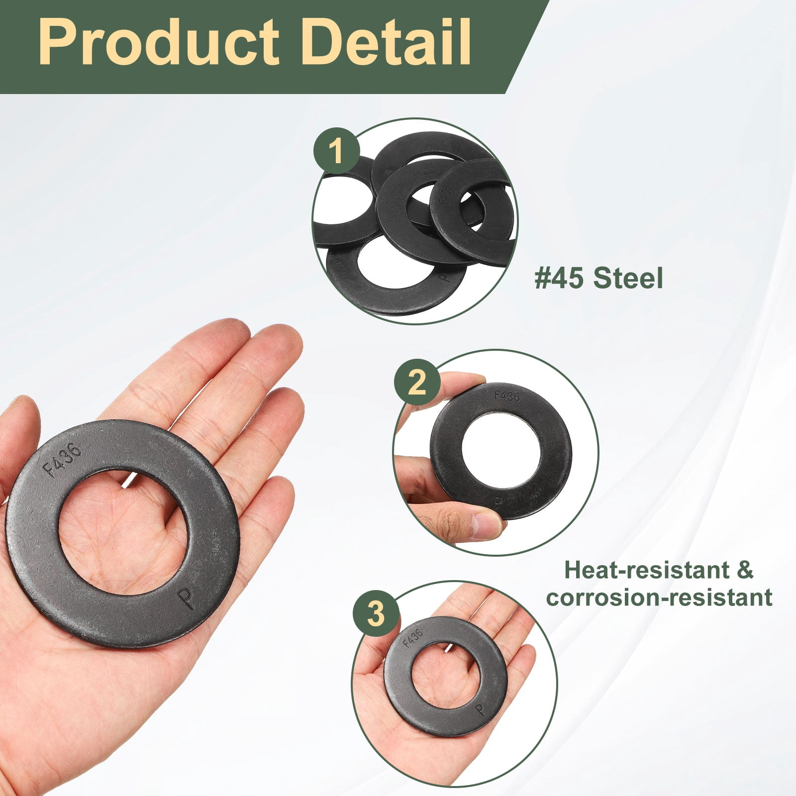 5 Pcs 1-1/2" Black Flat Washers, 75mm Outer Diameter, 45 Steel Metal Washer for Screws and Bolts