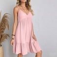 thumbnail image 4 of Robe Mini à Bretelles Spaghetti Col en V d'Été pour Femmes Robe Tunique Décontractée à Manches Courtes Robe de Plage à Volants, 4 of 8