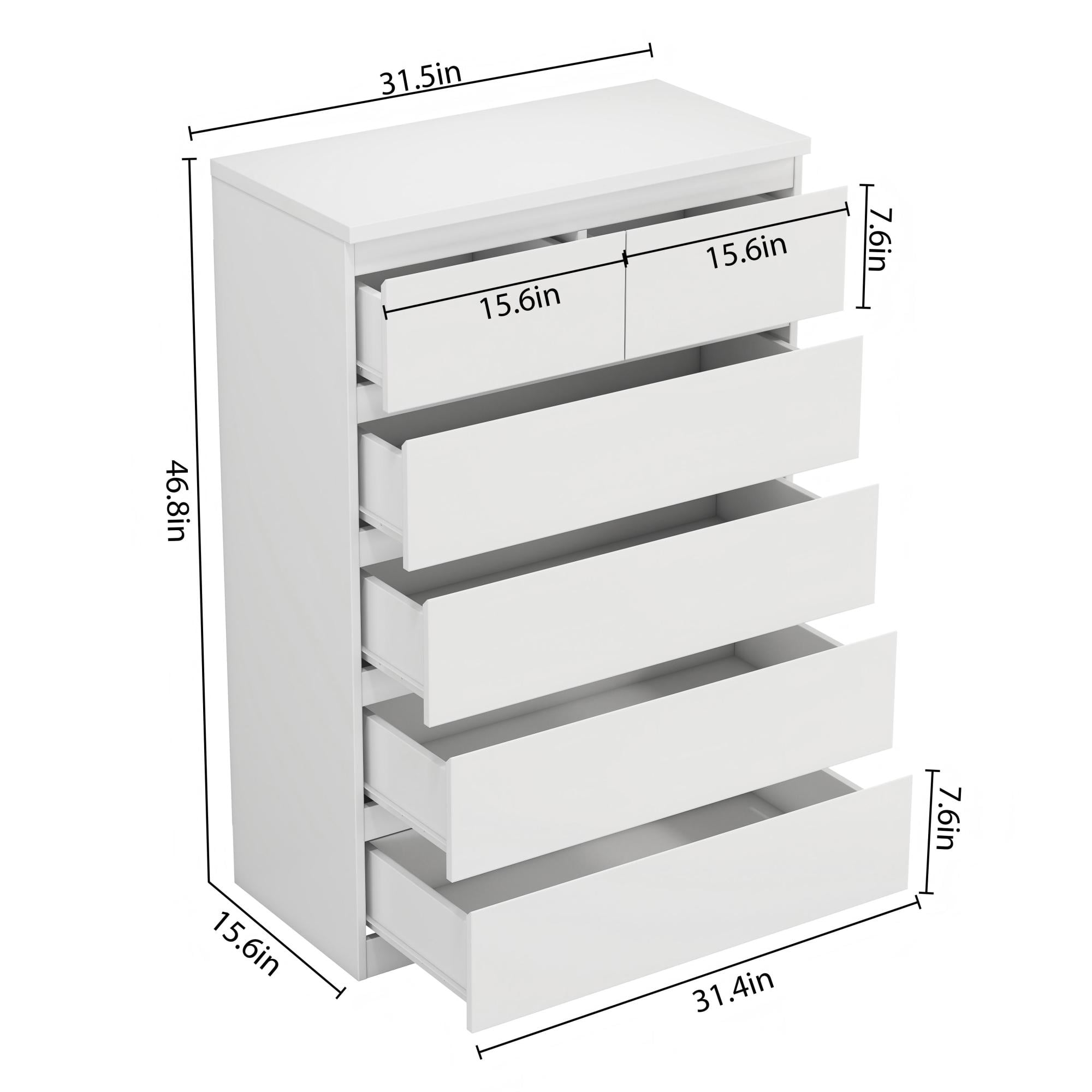 Leumius 6-Drawer Dresser for Bedroom,Modern Handle-Free Chest of Drawers with 2 Small & 4 Large Drawers,Minimalist Storage Cabinet for Living Room,Closet,White