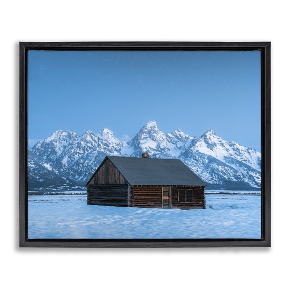 Stupell Industries Farmhouse Log Cabin Mountain View Black Floating Frame Canvas Art, 21 x 17, by Jared Kreiss