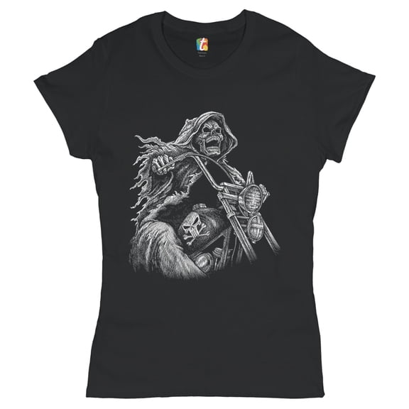 Tee Hunt Reaper Biker T-Shirt Skeleton Biker Forever Women's T-Shirt Tee