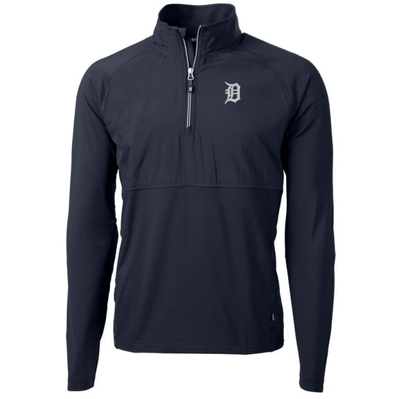 Men's Cutter & Buck Navy Detroit Tigers Adapt Eco Knit Hybrid Recycled Quarter-Zip Pullover Jacket