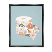 Stupell Industries Spring Floral Print Toilet Paper over Blue Jet Black Framed Floating Canvas Wall Art, 24x30, by Loni Harris