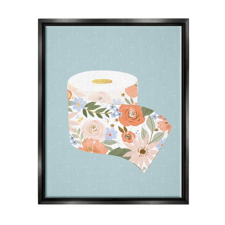 Stupell Industries Spring Floral Print Toilet Paper over Blue Jet Black Framed Floating Canvas Wall Art, 24x30, by Loni Harris