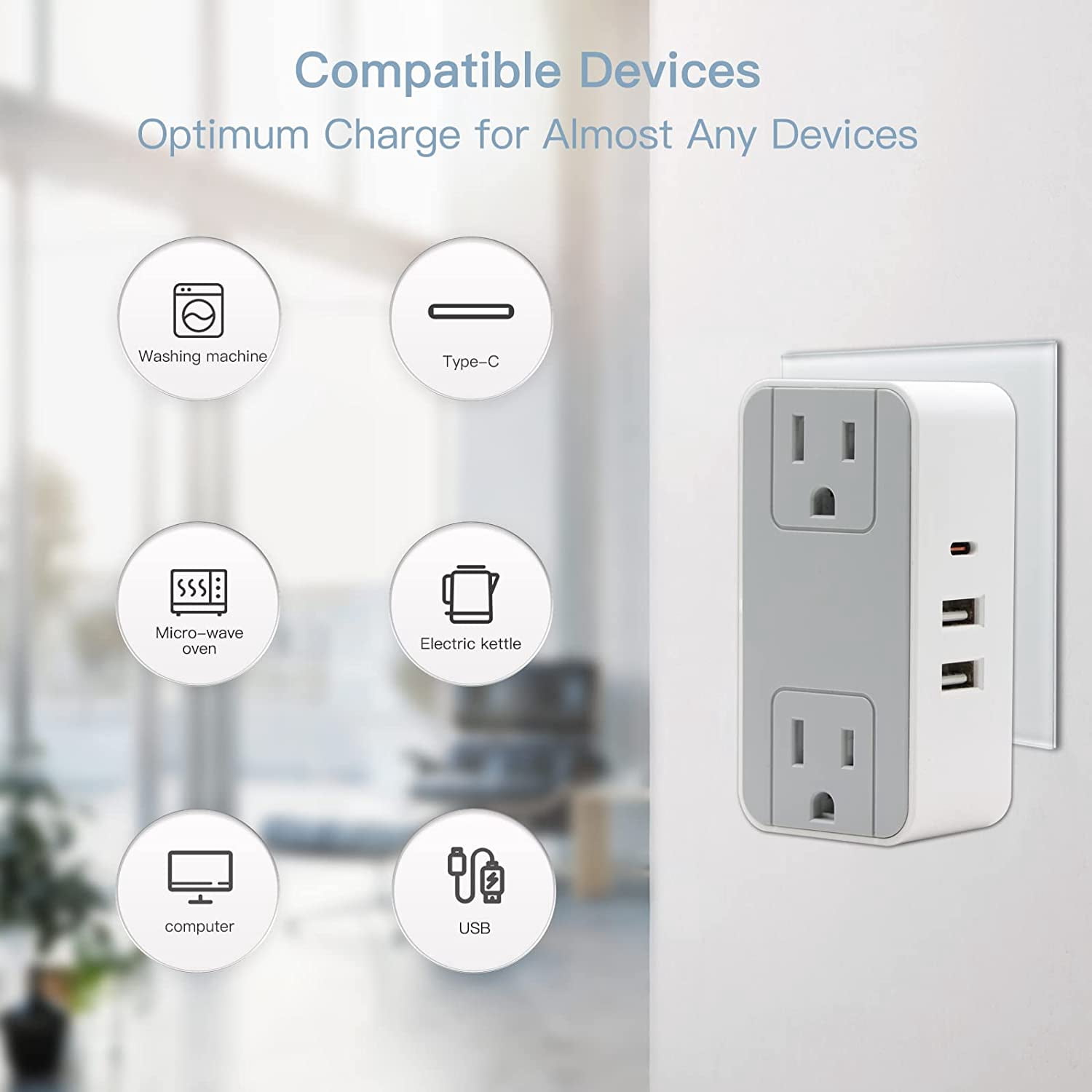 BSEED Mini Surge Protector with USB Charger,2 Outlet Extender with 3 USB (1 USB C) Charging Ports,Safety System for Travel, Home, and Office，4 Pack