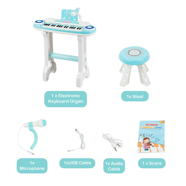 Clavier de Piano Electronique à 37 Touches pour Enfants avec Tabouret et  Microphone Rose - Costway