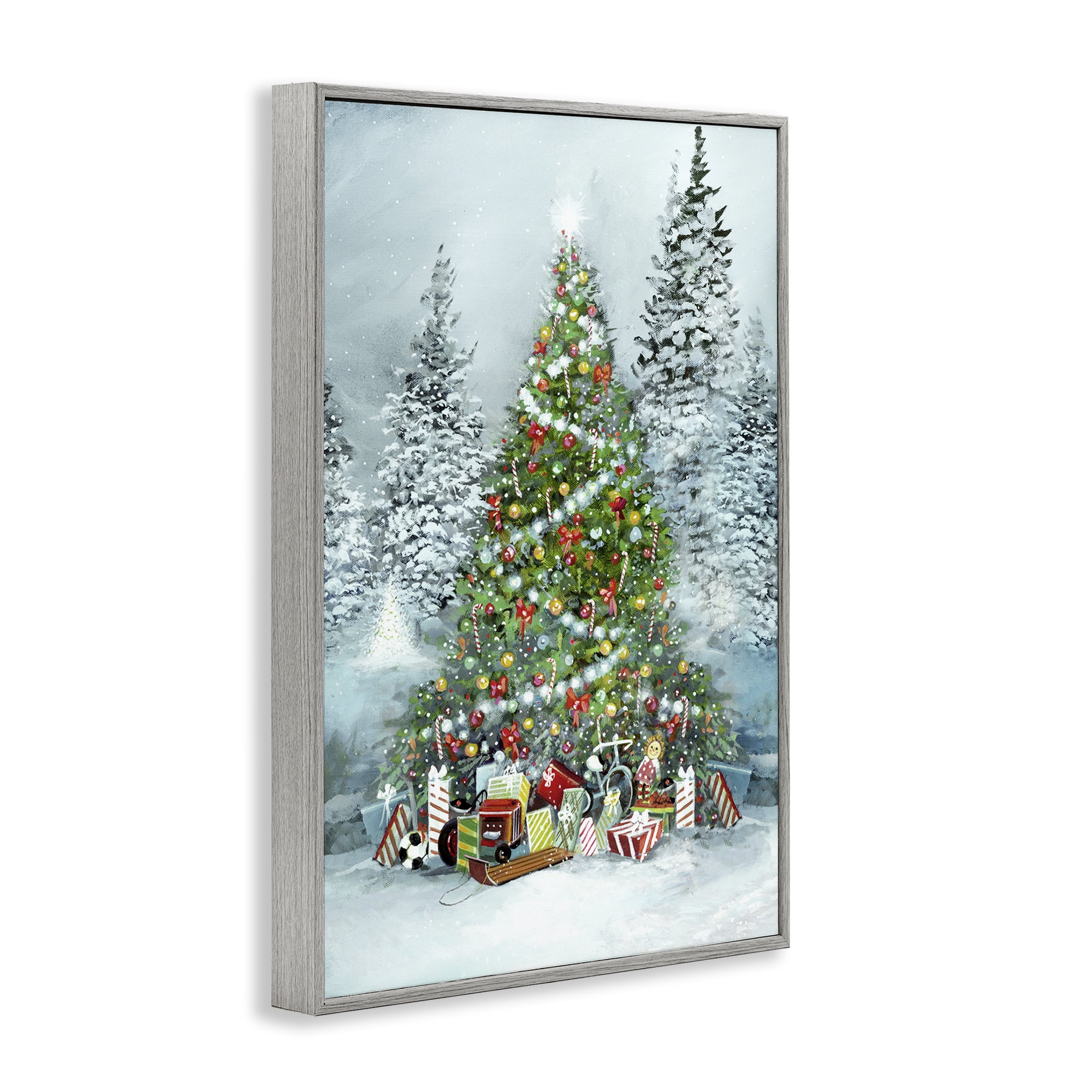 Stupell Industries Mistletoe Kisses Phrase Holiday Painting Gray Framed Art Prints Wall Art, 12 x 18
