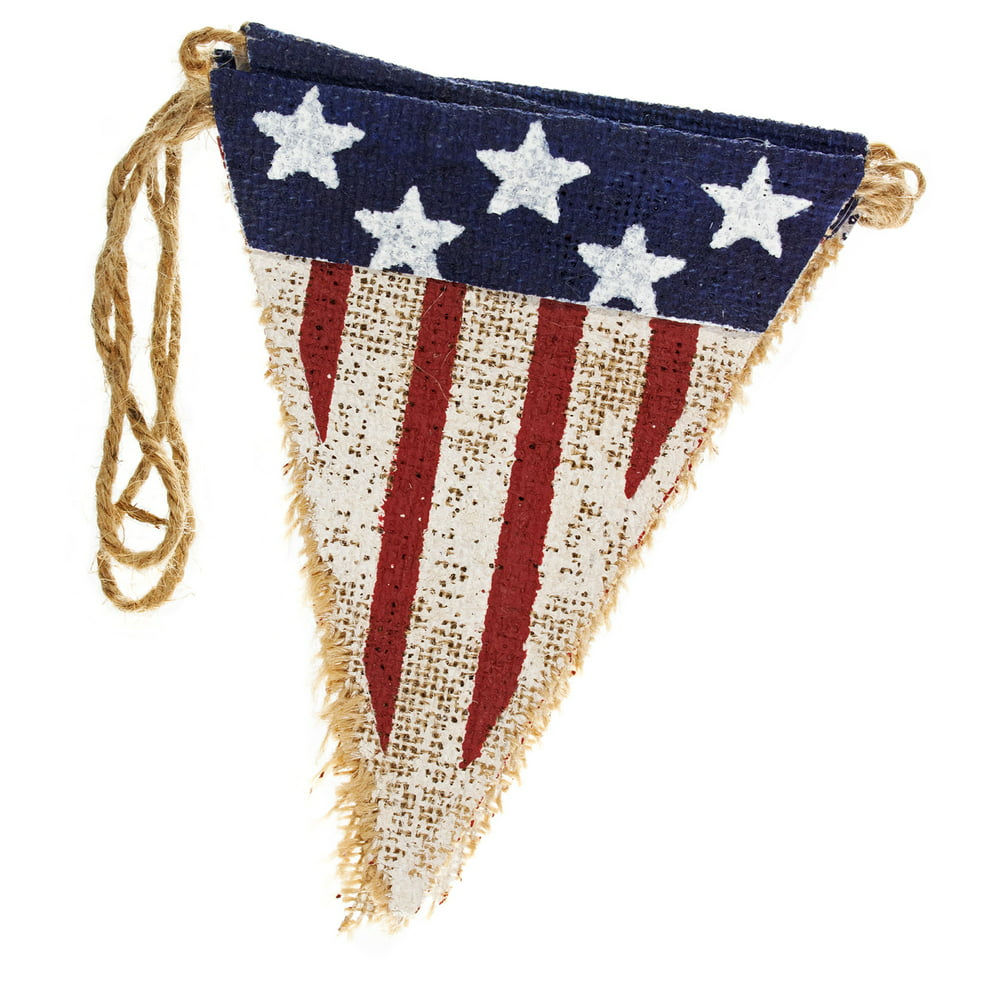 Patriotic Burlap Banners - Red, White, and Blue American Flag (Pennant Red White And Blue Banners For Porch