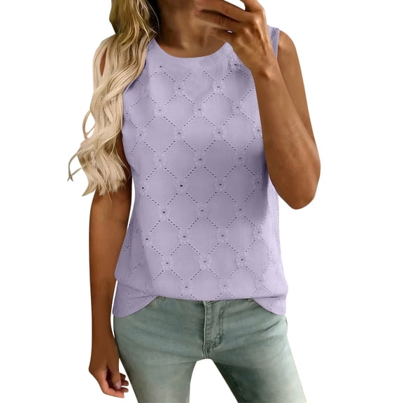 Admvng Tank Tops for Women Eyelet Embroidery Crew Neck Sleeveless Blouses